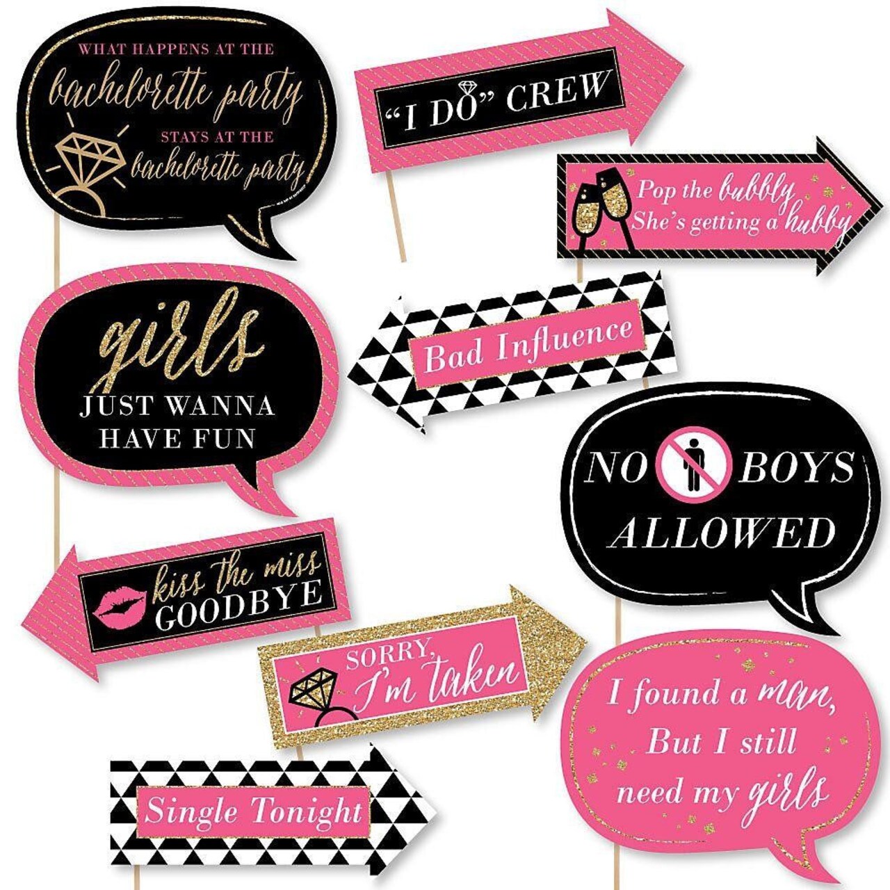 Big Dot of Happiness Funny Girls Night Out - Bachelorette Party Photo Booth Props Kit - 10 Piece